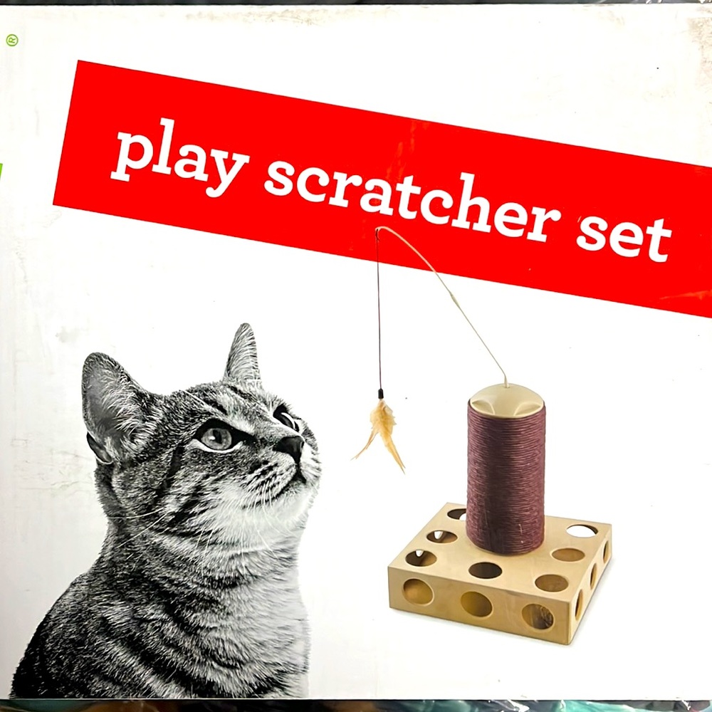 Cat Play Scratcher Set Post Pole String Feather Ball Maze